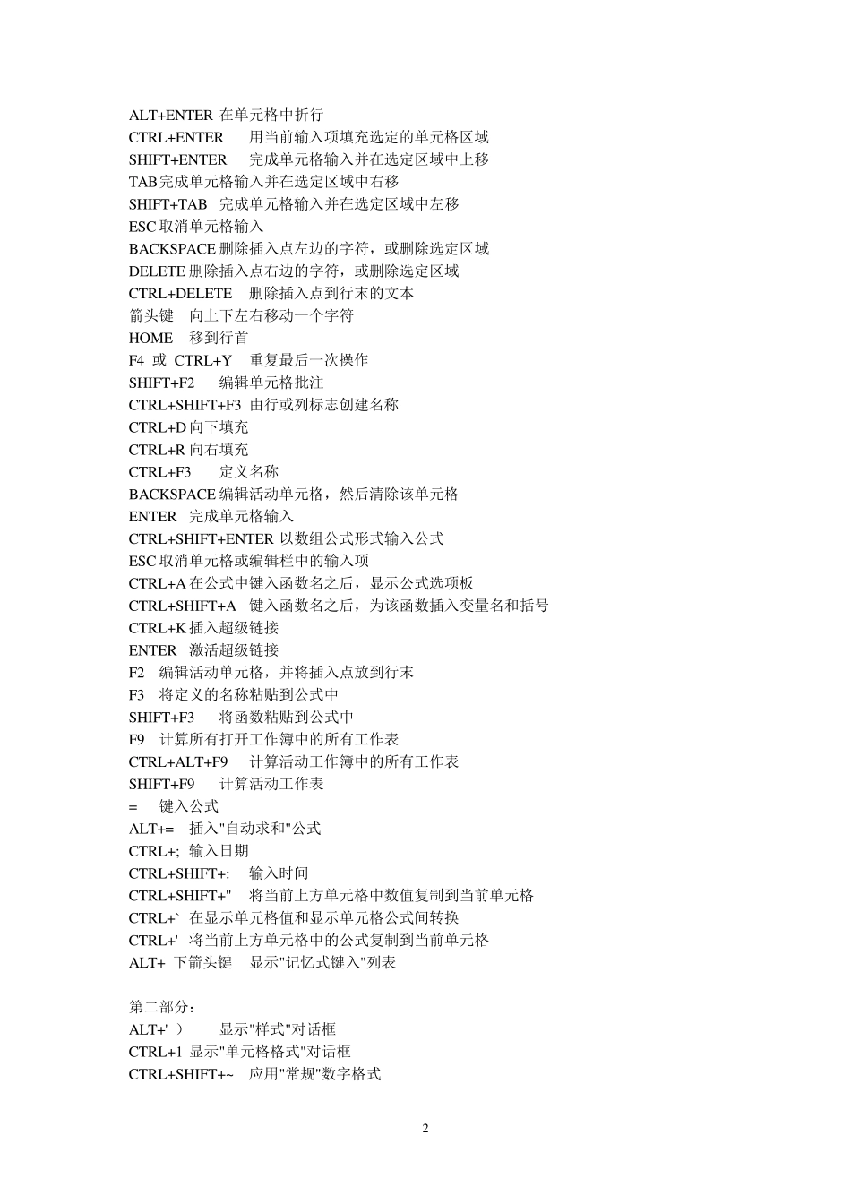 EXCEL快捷键使用大全_第2页