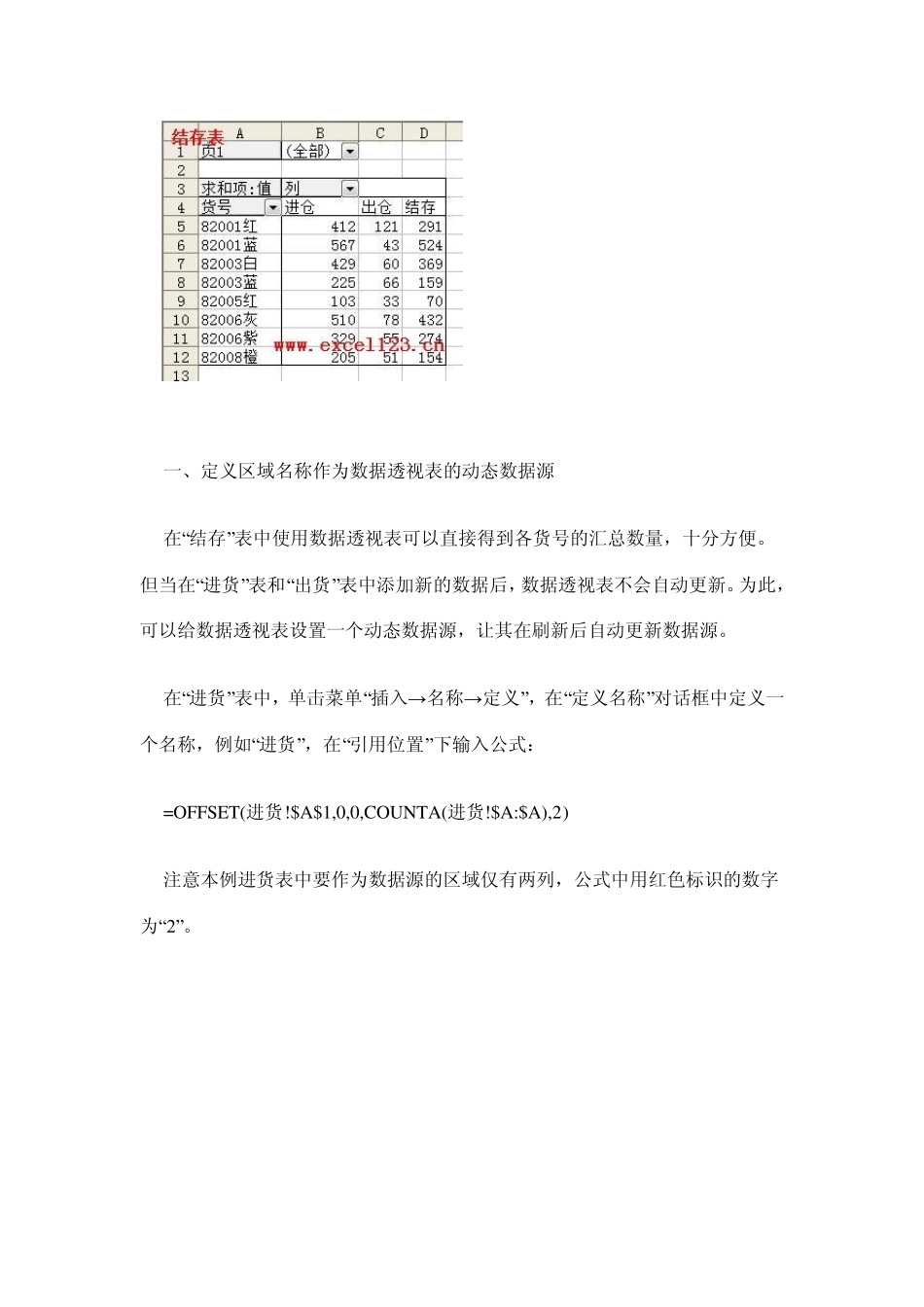 Excel数据透视表制作库存表_第2页