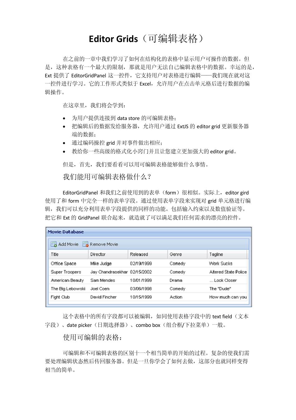 Extjs教程第六章EditorGrids(可编辑表格)_第1页