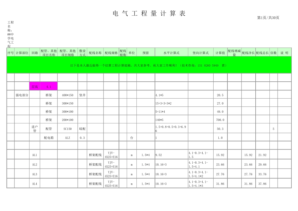 E算量软件电气工程计算底稿_第1页