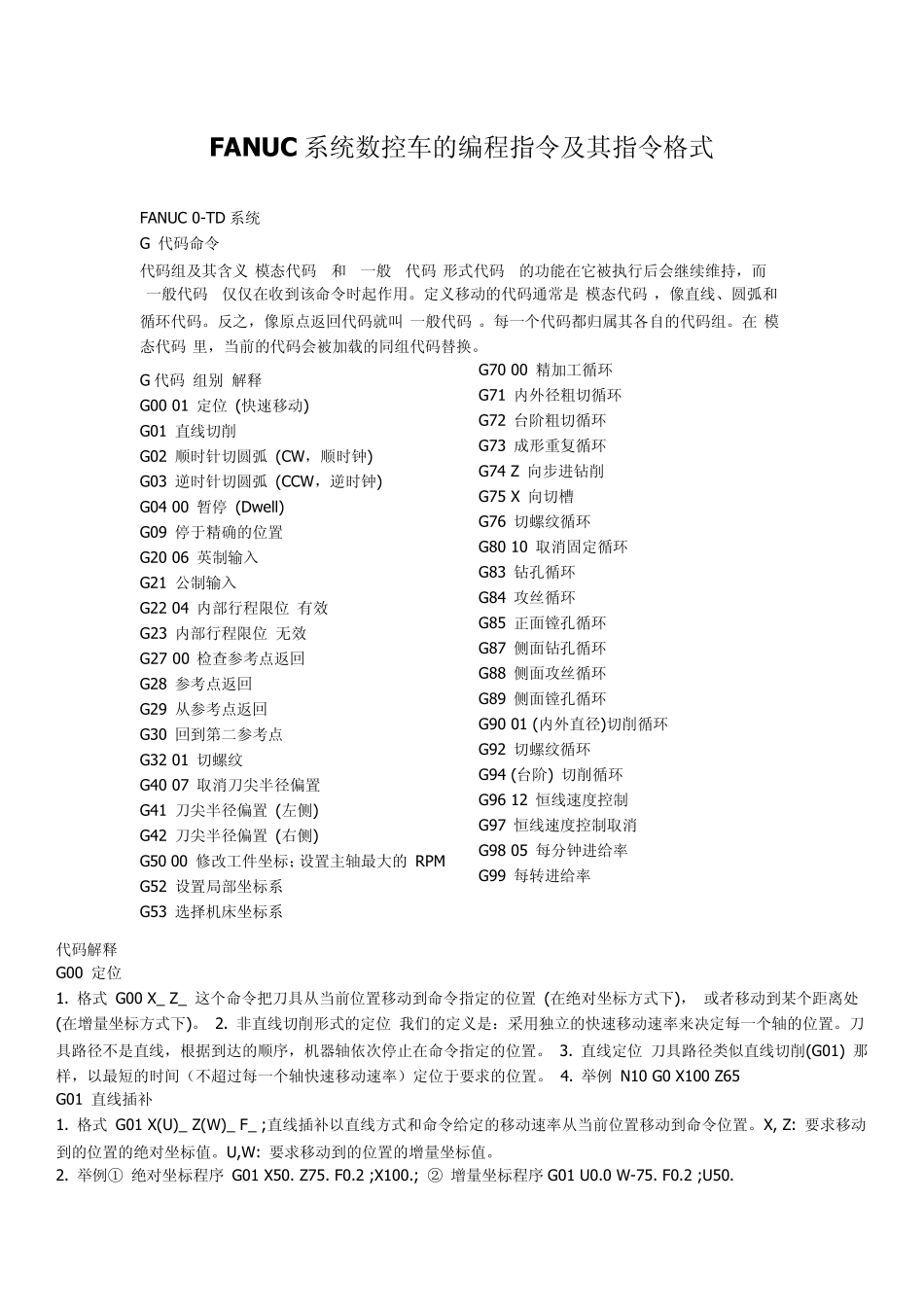 FANUC系统数控车的编程指令及其指令格式_第2页
