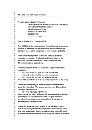 FDTD(时域有限差分法)算法的Matlab源程序
