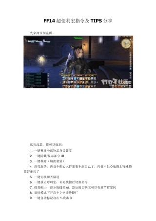 FF14超便利宏指令及TIPS分享