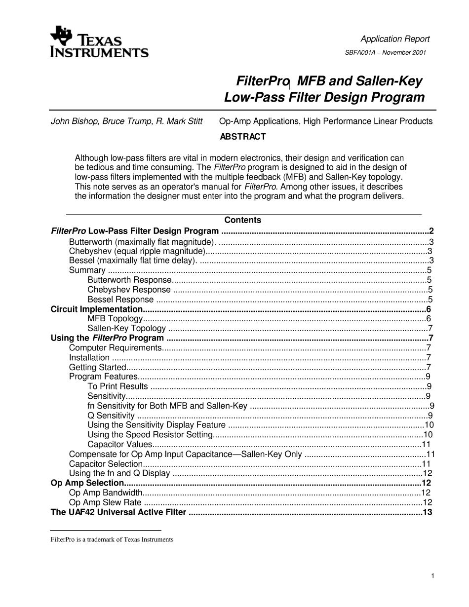 FilterPro设计程序和应用手册_第1页