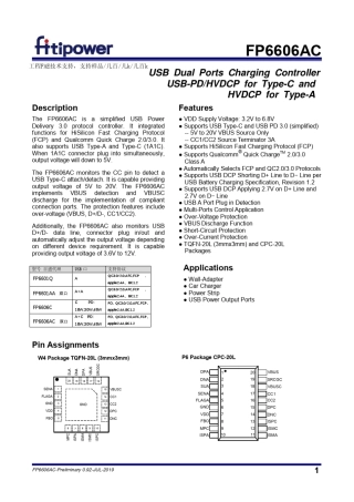 FP6606AC规格书PDF,PD和QC协议IC