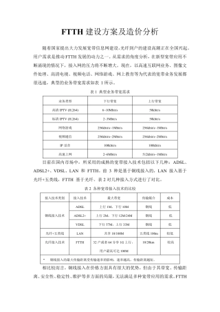 FTTH建设方案及造价分析