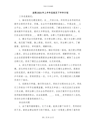 法院2024年上半年总结及下半年计划