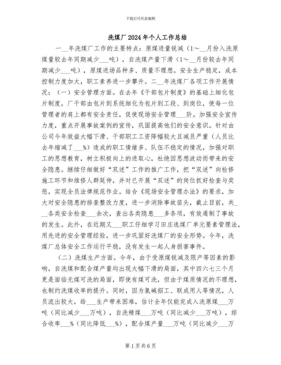 洗煤厂2024年个人工作总结_第1页