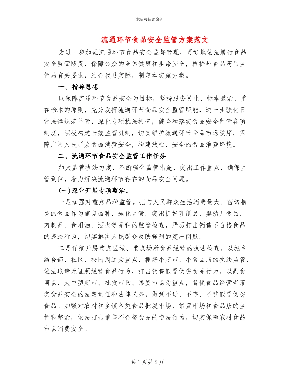 流通环节食品安全监管方案范文_第1页
