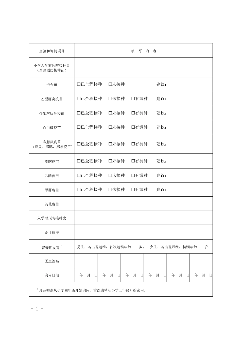 GB161342011中小学生健康检查表_第2页