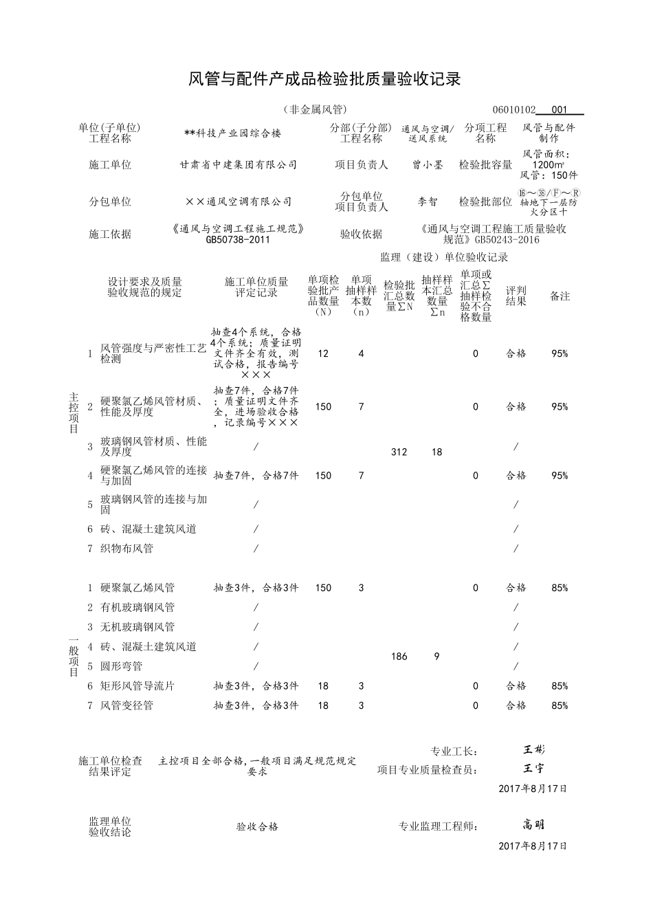 GB502432016通风与空调工程施工质量验收规范填写范例样表_第2页