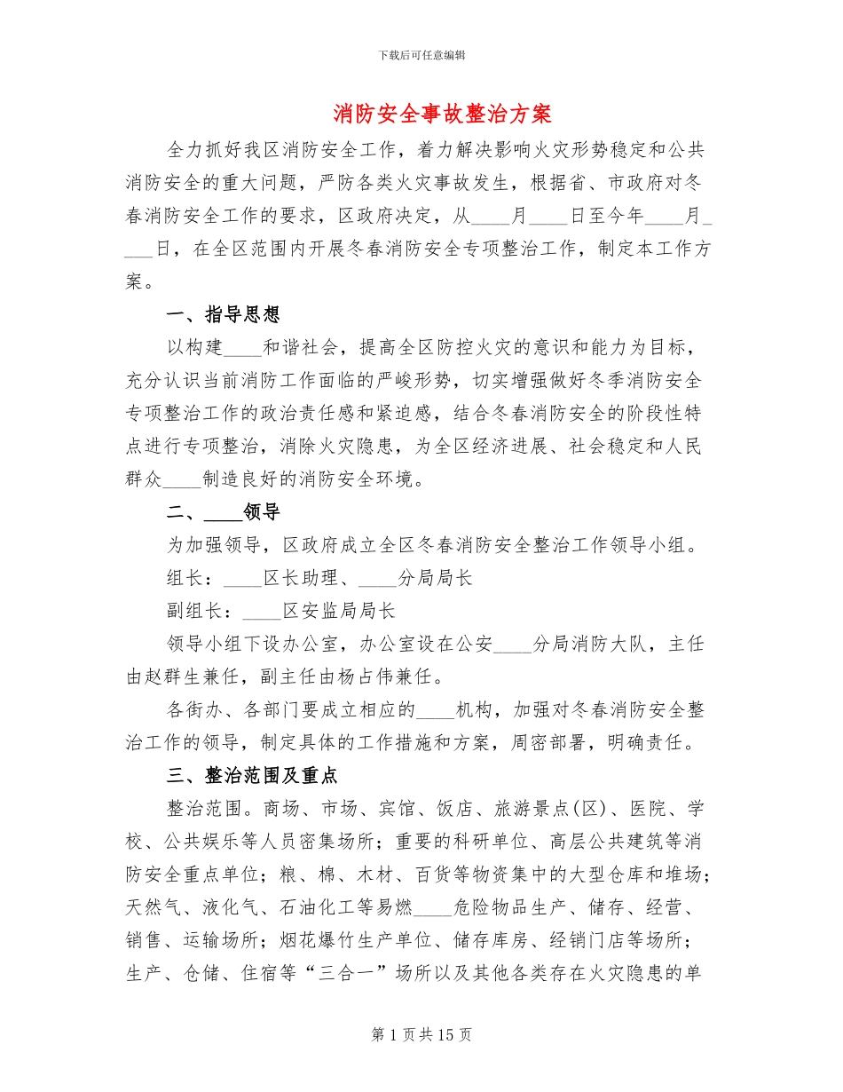 消防安全事故整治方案_第1页