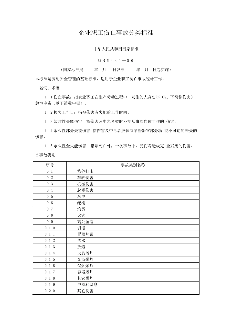 GB644186企业职工伤亡事故分类标准_第1页
