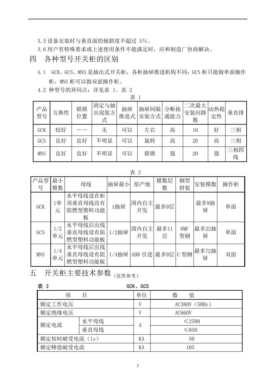 GCK低压开关柜安装使用说明书_第3页