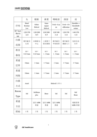 GE16层螺旋CT检查参数
