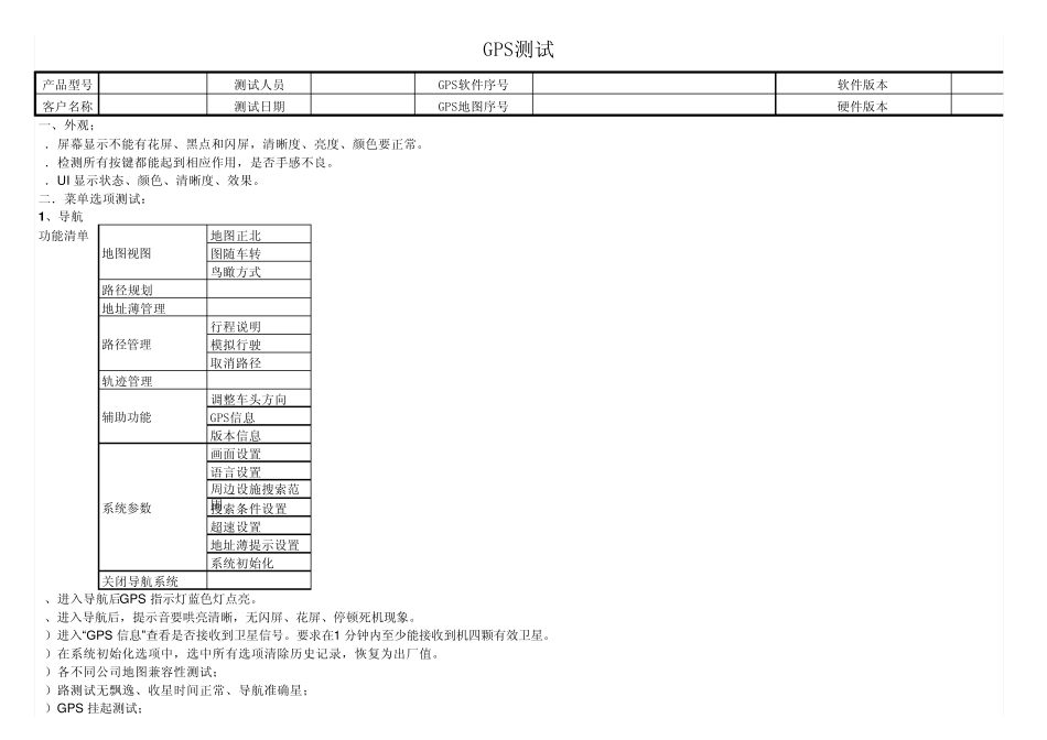 GPS导航仪测试用例_第1页