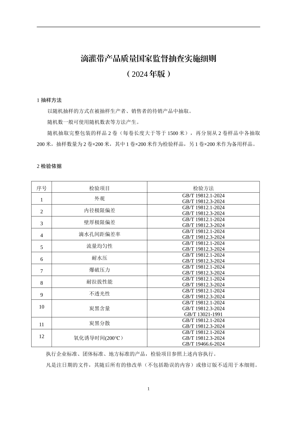 滴灌带产品质量国家监督抽查实施细则（2024年版_第1页