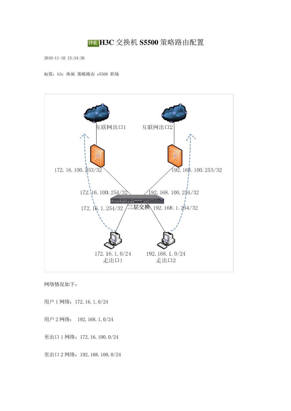 H3C交换机S5500策略路由配置_第1页