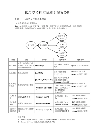 H3C交换机实验相关配置说明
