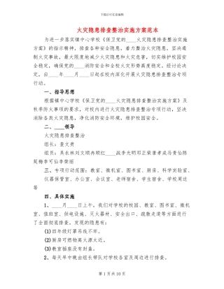 火灾隐患排查整治实施方案范本