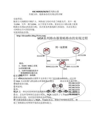 H3C负载分担、链路备份的实现过程详解