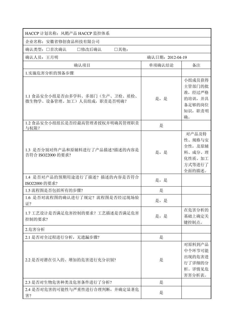 HACCP计划验证表_第1页