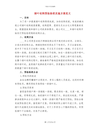 烟叶收购预检验级实施方案范文