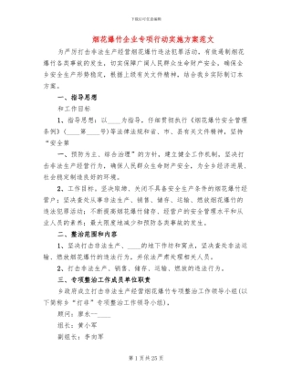 烟花爆竹企业专项行动实施方案范文