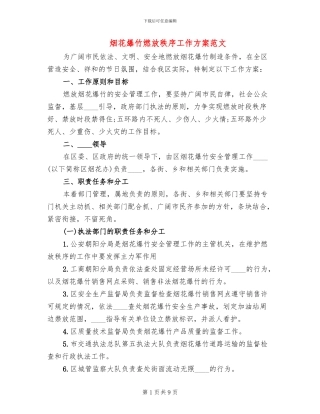 烟花爆竹燃放秩序工作方案范文