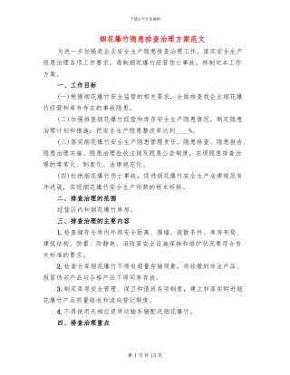 烟花爆竹隐患排查治理方案范文