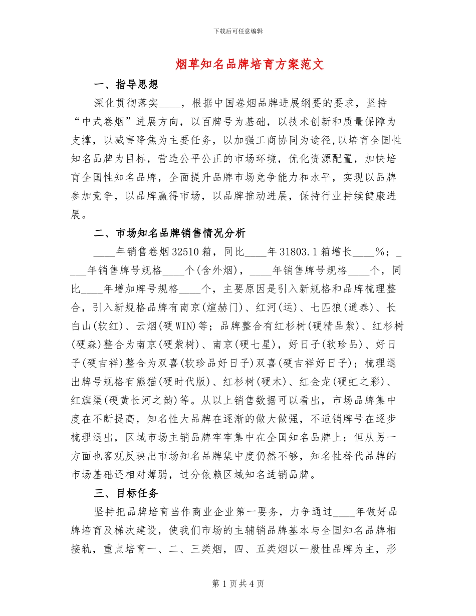 烟草知名品牌培育方案范文_第1页