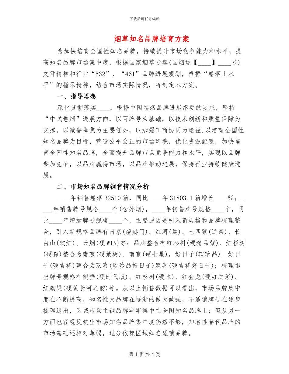 烟草知名品牌培育方案_第1页