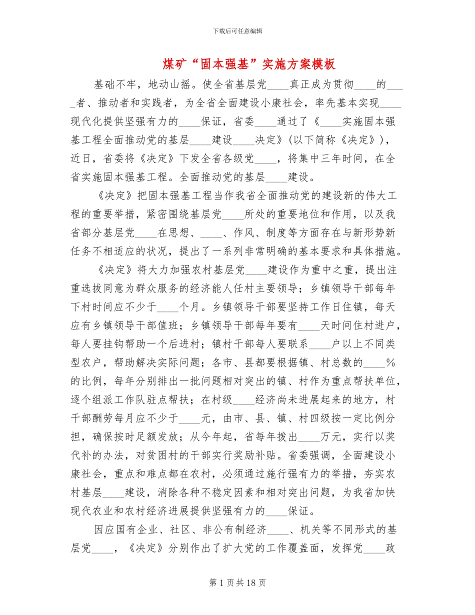 煤矿“固本强基”实施方案模板_第1页