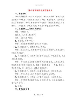 煤矿地面消防应急预案范本