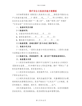 煤矿安全大检查实施方案模板
