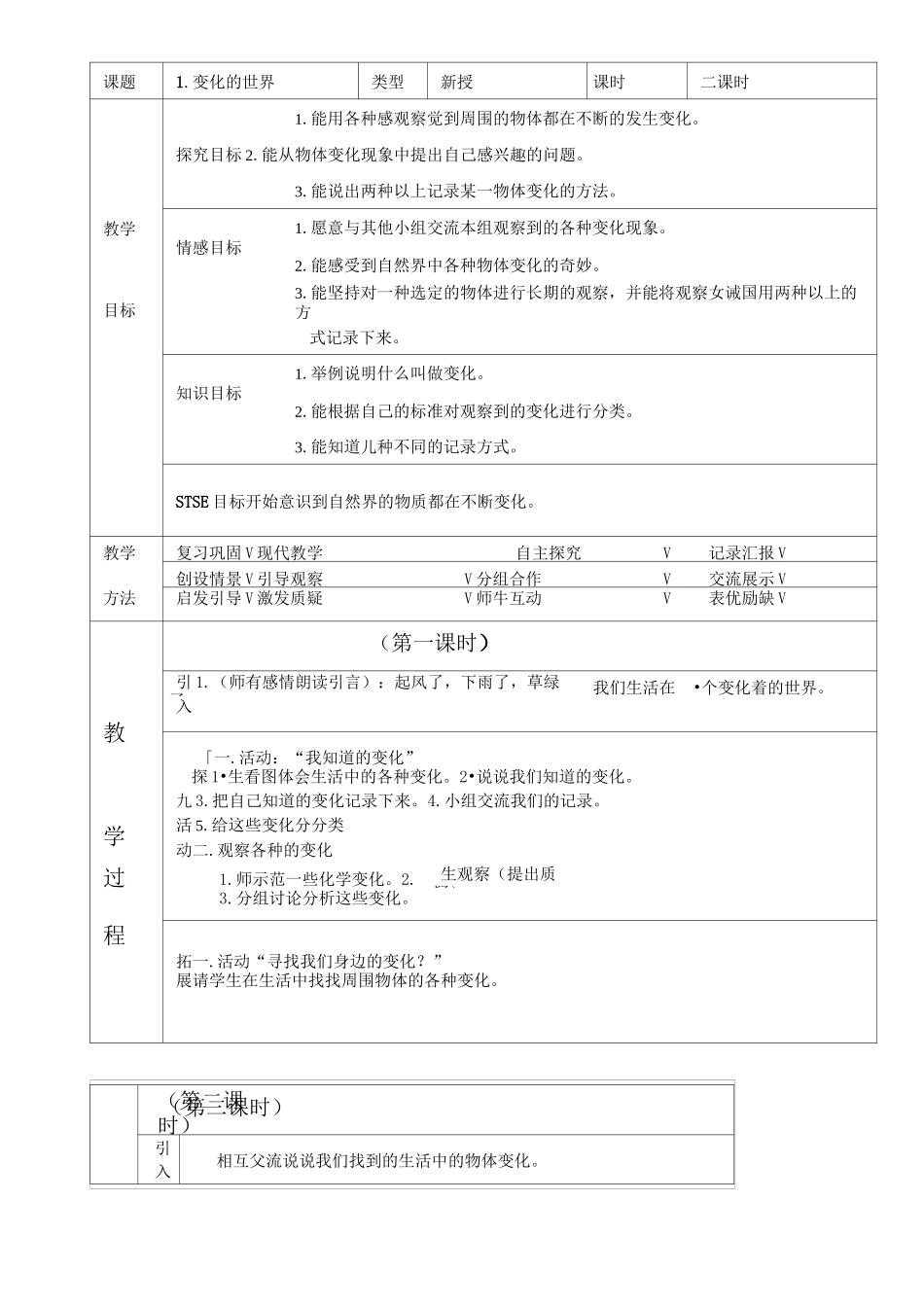河北人民教育出版社四年级下册科学教案_第1页