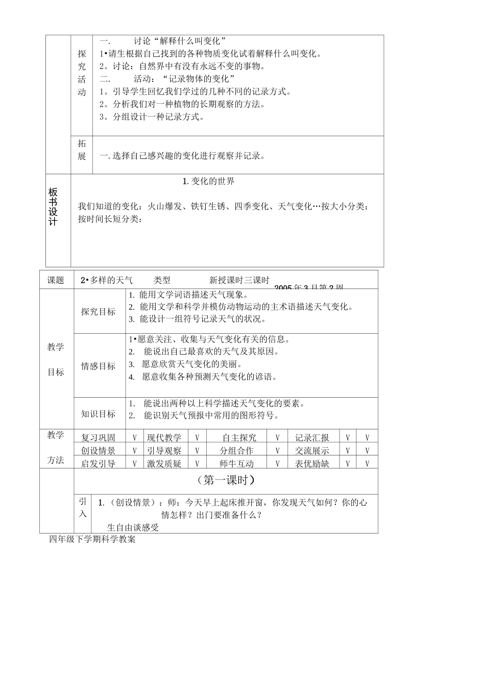 河北人民教育出版社四年级下册科学教案_第2页