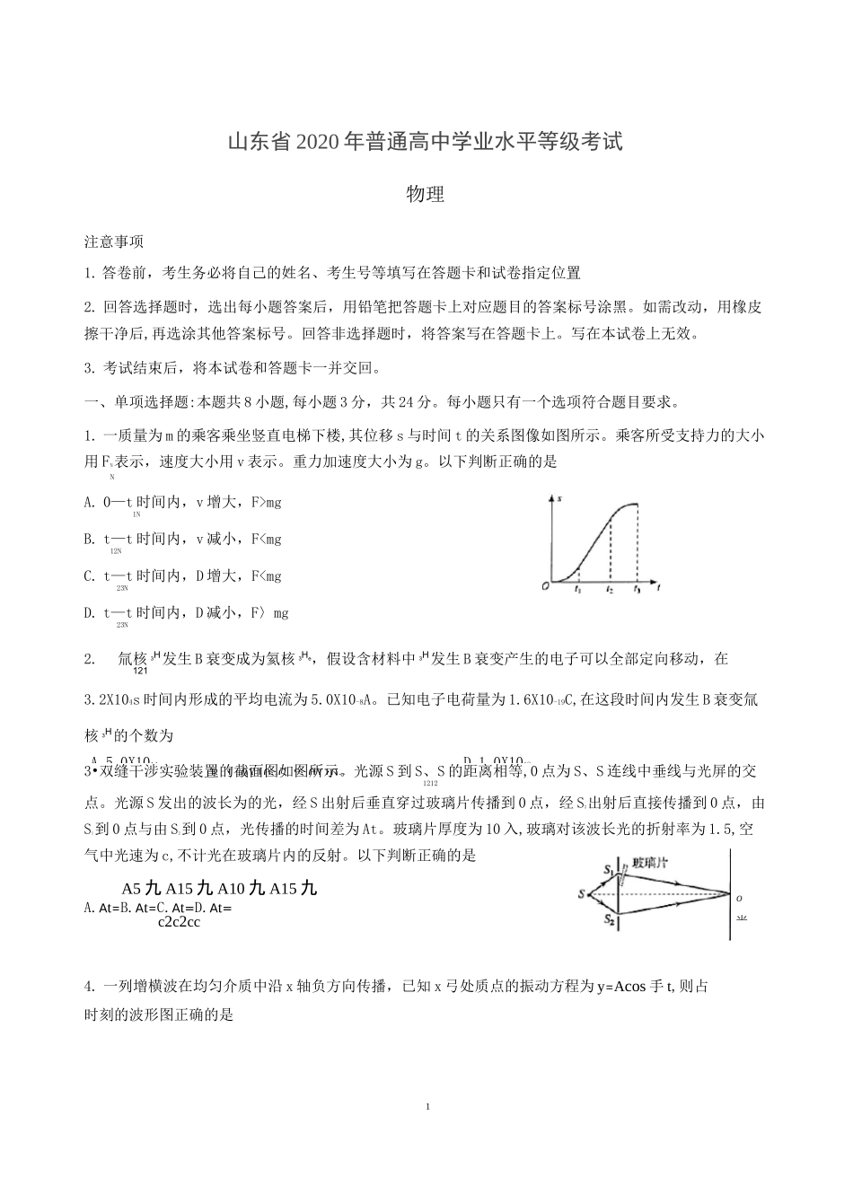 2020山东高考物理试题_第1页