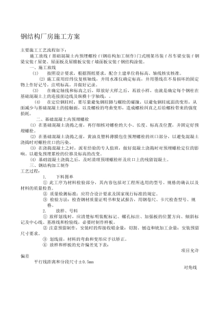 钢结构厂房施工方案 