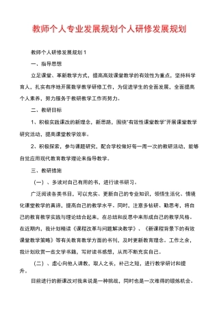 教师个人专业发展规划个人研修发展规划