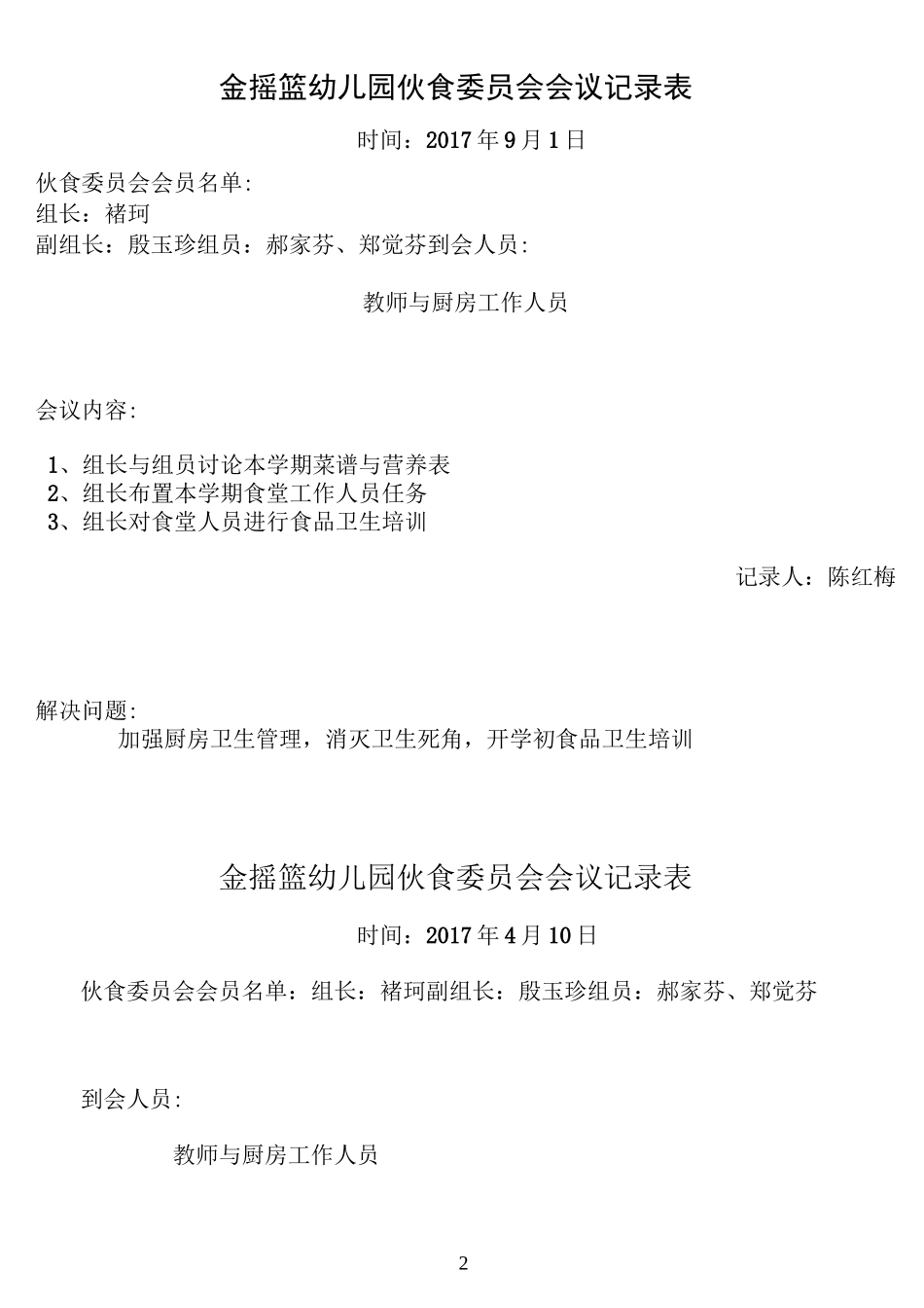 幼儿园膳食委员会会议记录表_第2页