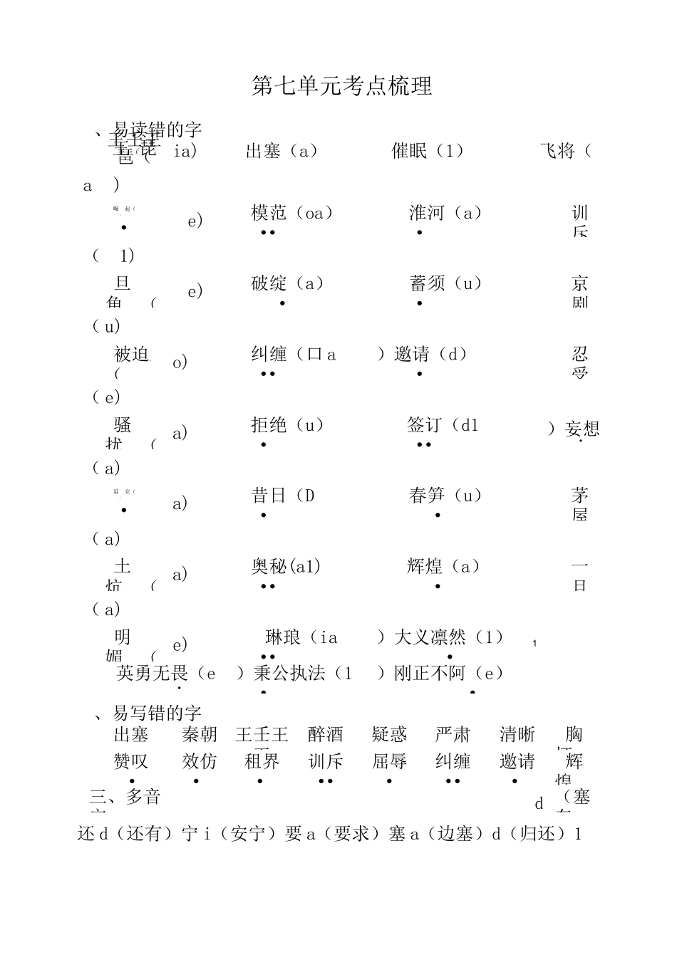 部编四年级语文第7单元考点梳理_第1页