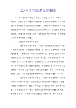 返乡农民工就业情况调研报告