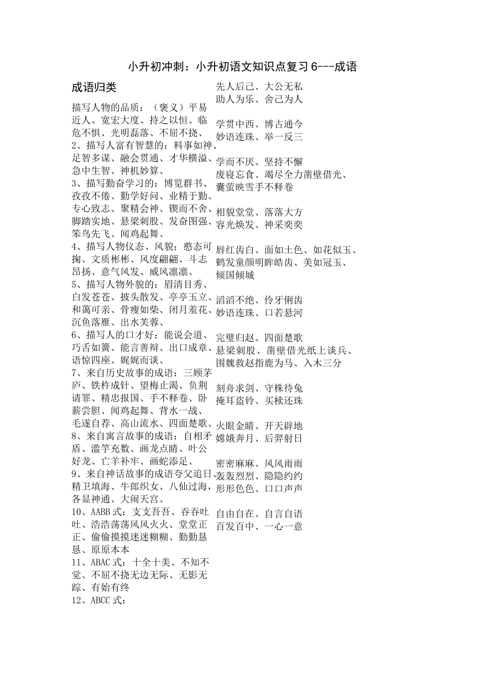 (完整)小升初成语积累_第1页