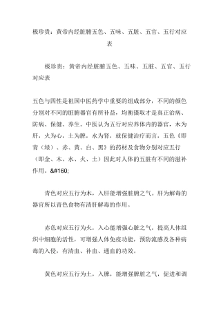 极珍贵：黄帝内经脏腑五色、五味、五脏、五官、五行对应表