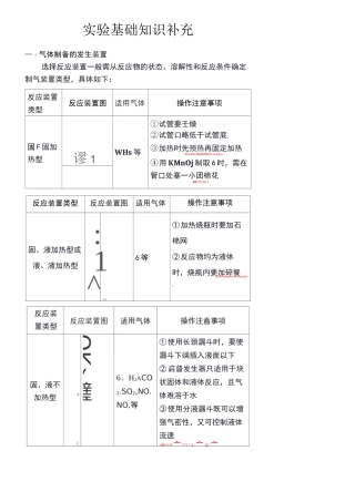 高中常见气体的制备方法,装置,检验和除杂