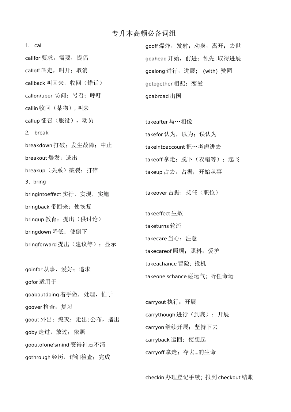 专升本高频必备词汇、固定搭配_第1页