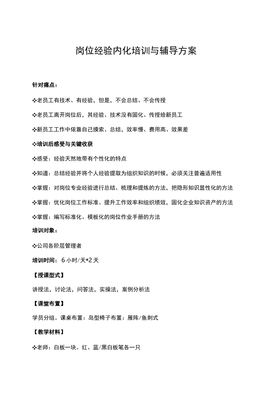 岗位经验内化培训与辅导方案_第1页