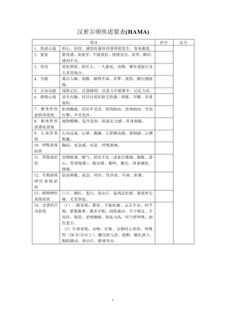 Hamilton汉密尔顿焦虑量表