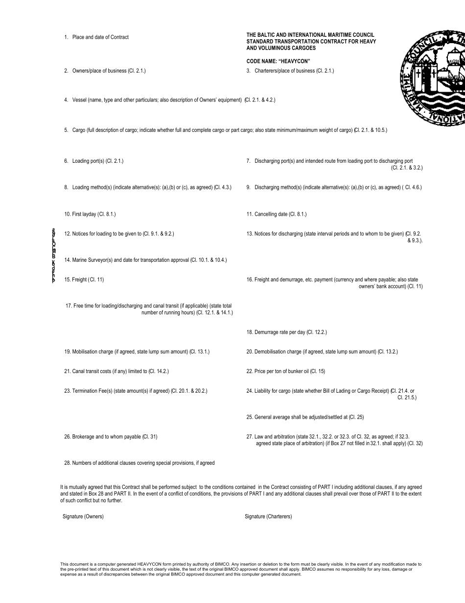 HEAVYCON重大件运输标准合同_第1页